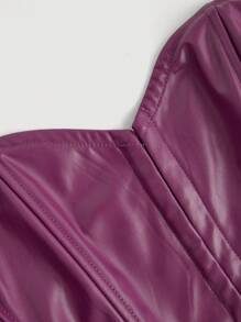 SHEIN MOD Áo nịt ngực định hình eo bằng da PU rắn - Màu tím - Xem 3