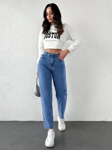 EURMUSE Women'S Mom Fit Jeans - Medium Wash - View 5