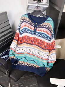 Claim Dot Áo len dài tay cổ tròn in hình phong cách cổ điển cho nam - Nhiều màu - Xem 1