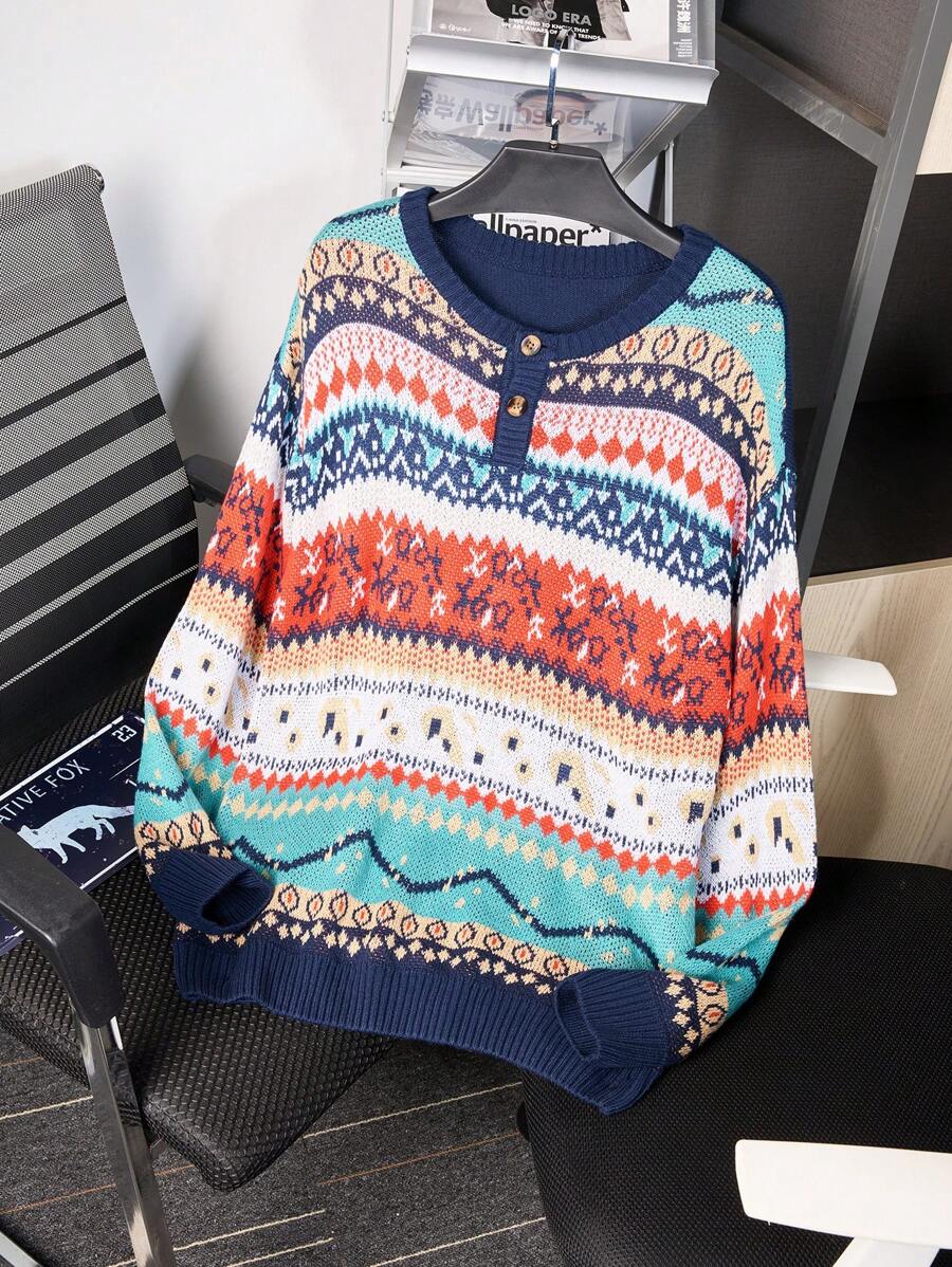 Claim Dot Áo len dài tay cổ tròn in hình phong cách cổ điển cho nam - Nhiều màu - Xem 1