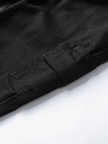 SHEIN Playful Pals Baby Girl Casual Washed Denim Straight Leg Cargo Shorts - Black - View 4