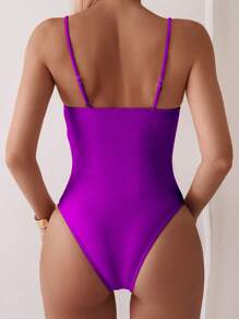 SHEIN Swim Traje de baño de una pieza sin mangas con detalles decorativos, ajuste delgado para el verano