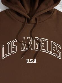 INAWLY 女士简约印花连帽休闲运动衫 - 咖啡棕 - 查看 3