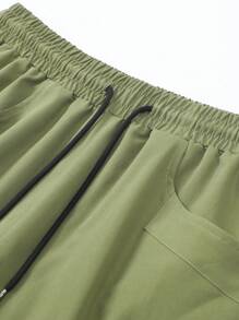 Gym Rark Boyfriend Style Men's Solid Color Drawstring Waist Cargo Shorts Training Top Sweat Pants - Army Green - View 3