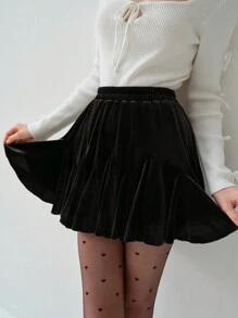 Enchnt Spring/Winter Women's Romantic Gorgeous Black Velvet Elastic Pleated Fashionable Cute Mini Skirt,Sweet&Elegant Princess Outfit For Valentine's Day&Christmas Party&New Years&Birthday&Holiday &Sweet Date Night&Daily Commuting
