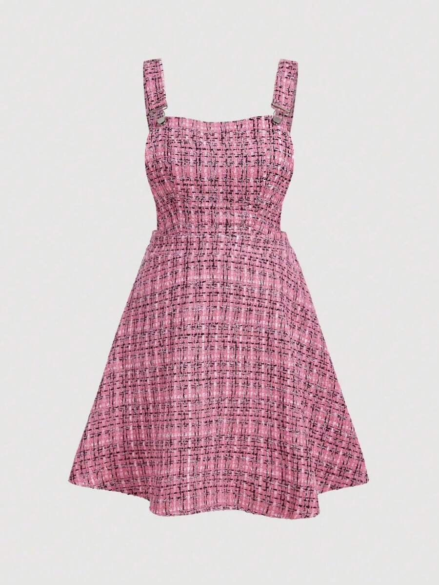 Flirla Plus Size Spaghetti Strap Backless Allover Print Flare Hem Elegant Fashion Dress - Pink - View 1