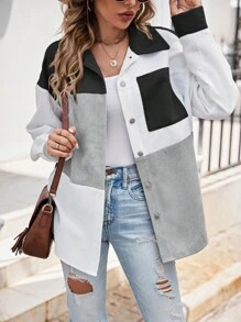 SHEIN LUNE Women's Loose Color Block Drop Shoulder Long Sleeve Casual Jacket, Spring Autumn - Black and White - View 3