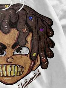 Manfinity EMRG Men's Cartoon Graphic Print Hoodie Sweatshirt - White - View 6