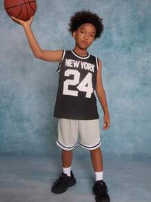 SHEIN Bộ đồ hai mảnh cho bé trai tuổi thiếu niên: áo dệt kim họa tiết kỹ thuật số và quần short dệt kim, kiểu dáng thường ngày. - Nhiều màu - Xem 6