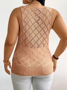 Calvaya Plus Size Sleeveless Solid Color Hollow Out Knit Top, Summer