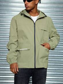 Manfinity Homme Men's Casual Hooded Outdoor Jacket - Army Green - View 4
