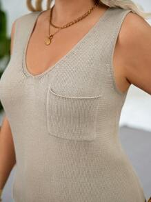 Calvaya Blusa de punto de unicolor sin mangas de talla grande para verano - Caqui - Ver 6