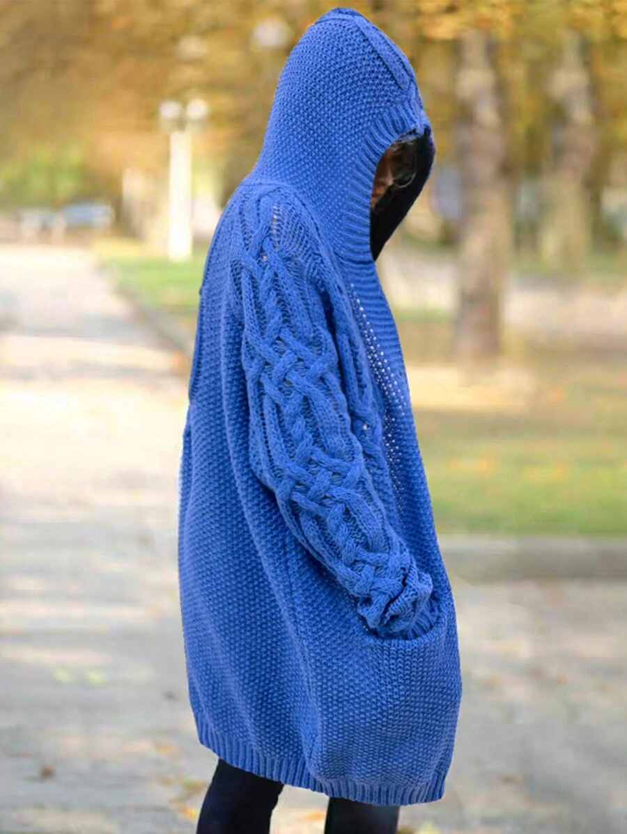 Chiquease 女士长款V领开衫宽松休闲针织毛衣秋冬新款 - 藍色 - 查看 1