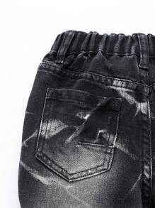 SHEIN Jeans de mezclilla negros de moda desgastados y rasgados informalmente para niño joven - Negro - Ver 4