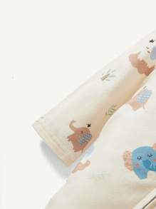 Cozy Pixies 2 Chiếc Sơ Sinh Bé Trai In Hình Hoạt Hình Màu Trơn Cổ Thuyền Dài Tay Áo Liền Quần Và Bộ Quần - Màu xanh lam - Xem 4
