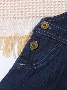 Peto vaquero cómodo y holgado con estampado de oso vintage en azul marino oscuro para bebés niños, para Navidad - Azul lavado oscuro - Ver 8