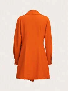 SHEIN LUNE Women Short Crew Neck Button Front Long Sleeve Casual Dress - Orange - View 7