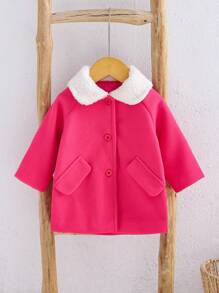 SHEIN Baby Girls' Elegant Plush Collar Woolen Coat, Thickened Warm Outerwear For Daily And Outdoor Wear In Autumn And Winter - Hot Pink - View 7