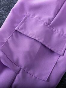 SHEIN 2pcs/Set Girls Summer Casual Orange Cargo Pants And Printed Sleeveless Top Outfit - Purple - View 6