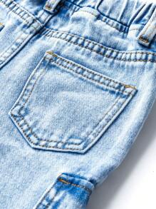 SHEIN Baby Girl Fashionable Utility Design High Street Washed Straight Leg Jeans - Medium Wash - View 7