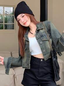 DAZY Women Washed Short Denim Jacket - Medium Wash - View 2