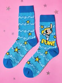 THE POWERPUFF GIRLS X SHEIN Women's 3 Pairs/Set Cute Blossom, Bubbles, Buttercup Pattern Comfortable Mid-Calf Socks,Y 2 K - Multicolor - View 9