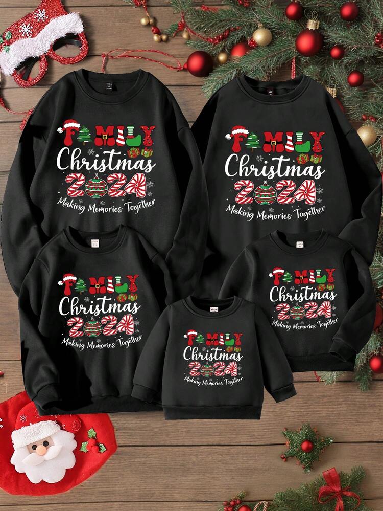 Manfinity 1pc Men's Fashionable Casual Christmas Slogan & Light Bulb Graphic Print Fleece Sweatshirt, Suitable For Family Christmas Party & Gift - Black - View 3