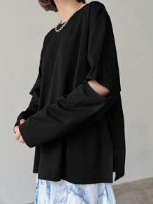 FRIFUL Camiseta ajustada de manga corte de unicolor para mujer