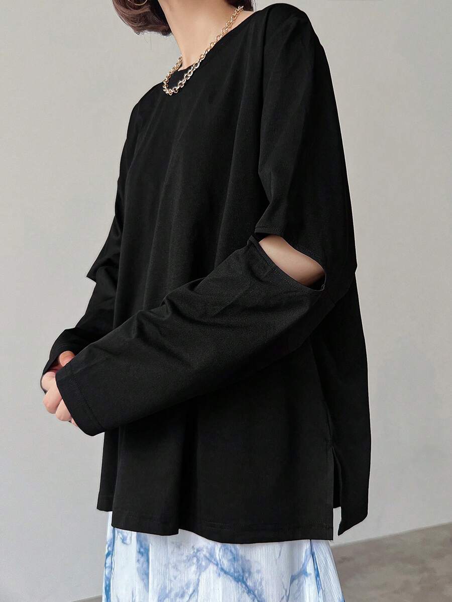 FRIFUL Camiseta ajustada de manga corte de unicolor para mujer