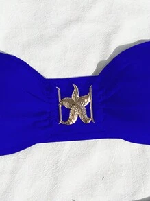 Swim SXY Conjunto de bikini de 2 piezas con Bottom decorada con estrellas de mar y parte superior tipo bandeau sin espalda, traje de baño para verano y playa
