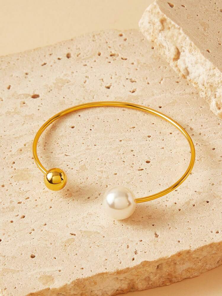Pre18K Gold Plated Glass Beads Patchwork Smooth Bangle
