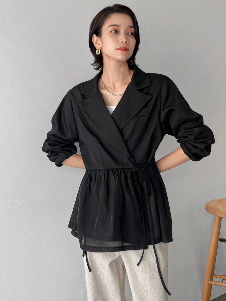 Women's Casual Solid Color Lapel Wrap Jacket, Spring And Autumn Women Coats