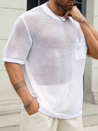 Manfinity Homme Plus Size Men's Perforated Knit Sweater