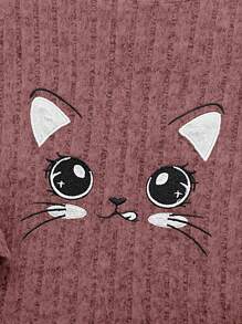 Cute Cartoon Cat Pattern Knitted Hooded Long Sleeve Dress For Baby Girl - Coral Pink - View 3