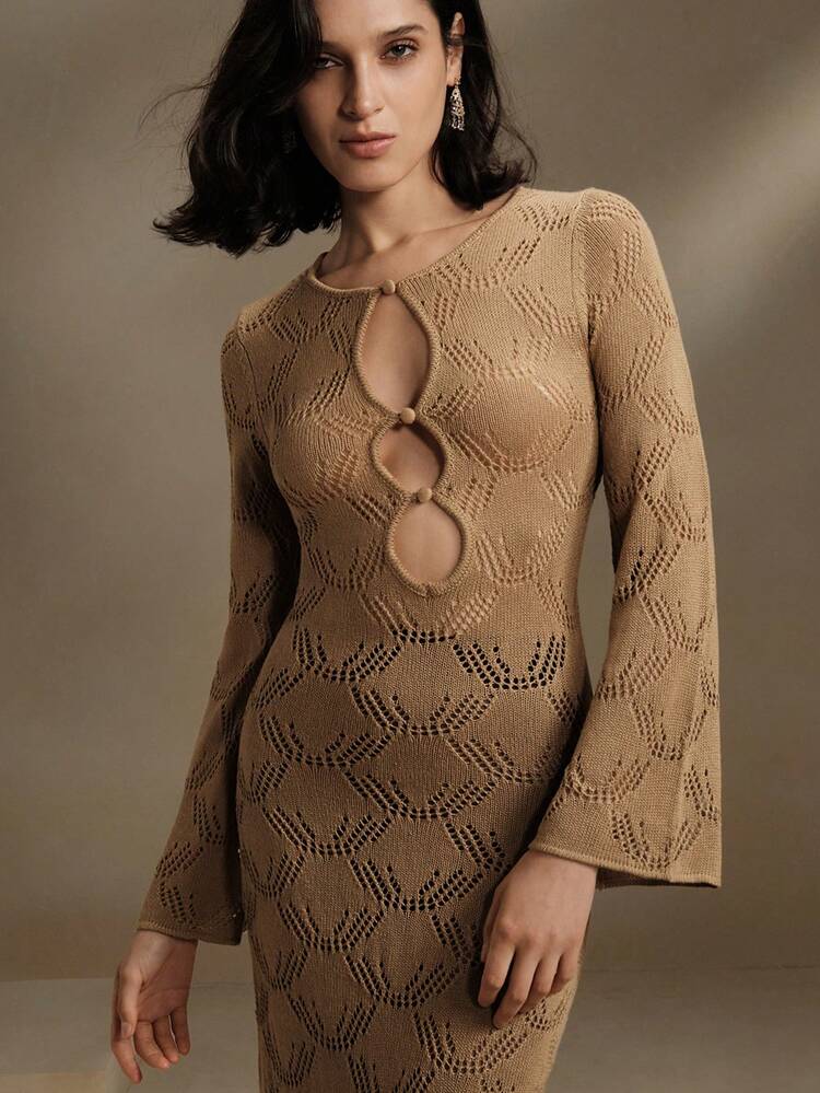 Women's Fashionable Hollow-Out Knitted Dress With Fish Tail Design, Perfect For Vacation For Summer