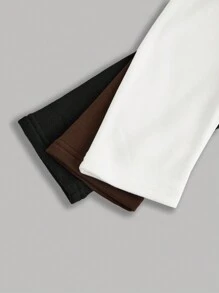 SHEIN Teen Girl Buy 1 Get 2 Free 3pcs/Set Black, White, Brown Casual Reversible Thermal Lined Warm Long Sleeve Fitted Cropped T-Shirts, Fall Top - Multicolor - View 16