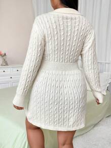 Calvaya Vestido de punto de manga larga de unicolor y simple para uso diario para mujeres de talla grande - Albaricoque - Ver 2