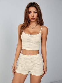 SHEIN PETITE Damski garnitur casual z dzianiny w kolorze beżowym - Morela - Zobacz 6