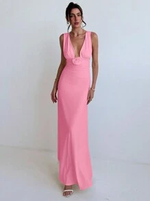 Aloruh Damen Sommerkleid für Urlaub und romantische Dates mit 3D Blumen, weißem Fischschwanz-Saum und Spaghettiträgern, körperbetont