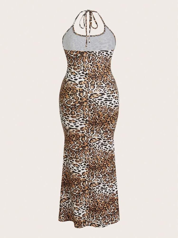 Flirla Plus Size Backless Fitted Leopard Print Stylish Wrap Neck Bodycon  Dress | SHEIN USA