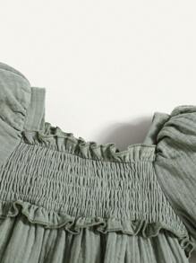 Cozy Pixies Neugeborenes Baby Mädchen Lässig Rundhals Rüschen Saum ärmelloses Jumpsuit - Grün - Übersicht 5