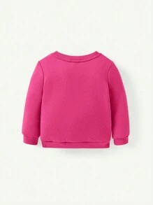 2pcs Baby Girl Heart Pattern Round Neck Raglan Sweatshirt & Letter Print Sweatshirt Set - Hot Pink - View 2