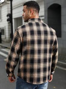 Manfinity Homme 男士休闲大码休闲格子长袖衬衫，春秋季，外出 - 彩色 - 查看 2