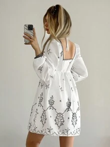 Forever 21 Embroidered Dress  White Dress BOHO Dress Vacation Clothing White Women Dresses Mini Dress 
Fall Women Outfits - White - View 3