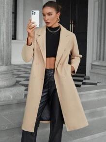 Aveloria Modichic 法式复古风缺口领双排扣直筒大衣 - 駝色 - 查看 4