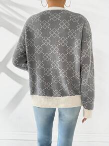 Chiquease Cárdigan de mujer casual de primavera y otoño con patrón geométrico de color contrastante