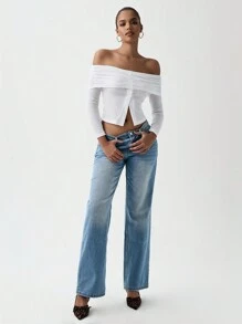 Chiquease Ladies Casual Elegant Off The Shoulder Long Sleeve Solid Color T-Shirt - White - View 6