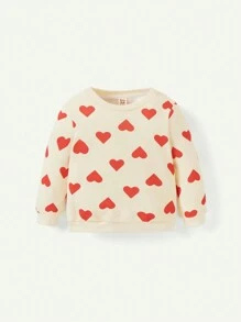 2pcs Baby Girl Heart Pattern Round Neck Raglan Sweatshirt & Letter Print Sweatshirt Set - Hot Pink - View 8