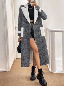 SHEIN Essnce 女式缺口领蓬松复合常规夹克，秋冬季 - 彩色 - 查看 6