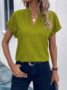 SHEIN Clasi Bluză casual cu decolteu în V cu mânecă liliac - Verde - Vizualizare 4